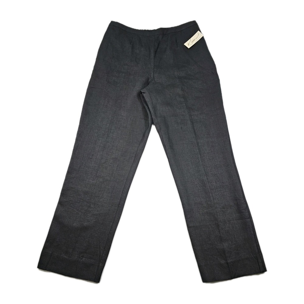 New KIM ROGERS Womens L 100% Linen Carolina Gray Straight Leg Comfort Band Pant